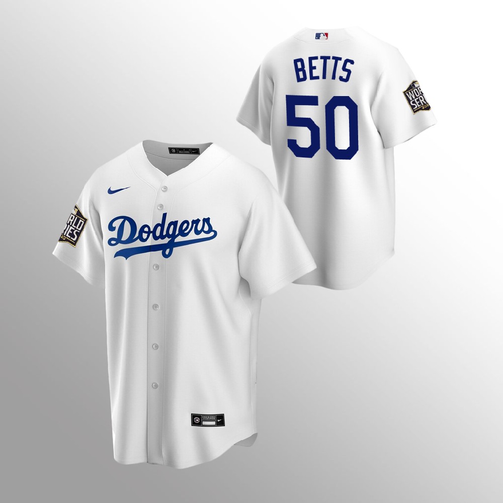 Men's Los Angeles Dodgers #50 Mookie Betts White 2020 World Series Bound stitched Jersey